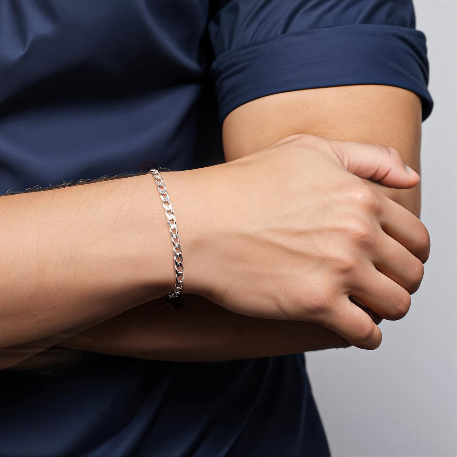Charmsy Solid 925 Sterling Silver Curb Chain Bracelet for Men | Italian 6mm Diamond Cut Cuban Link Curb Chain Bracelet (7.5, 8, 8.5 & 9 Inches), Made in Italy - Image 3