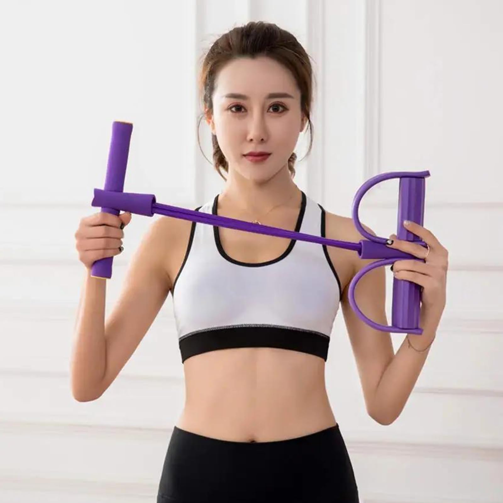 Tokaneit Maquina Abdominales 10 Tubos Púrpura Entrenador Multifunción,Equipo de Entrenamiento de Culturismo,Cuerda de Tracción de Pedal,Equipo de Entrenamiento Abdominal,Banda de Resistencia para Pies