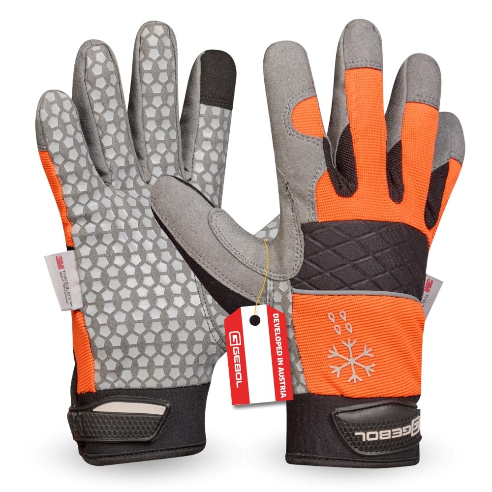 Gebol Master Thermo | Guanti da lavoro con membrana anti-umidità e fodera isolante dal freddo per l'inverno | Guanti protettivi in pelle da uomo | Taglia XXL (Gr 11) | arancione-nero | 1 paio