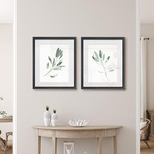 Miniatura 6 de Renditions Gallery Simple Sage II - Juego de obras de arte enmarcado, arte botánico pacífico, hierbas de jardín, verde acuarela, marco negro mate,