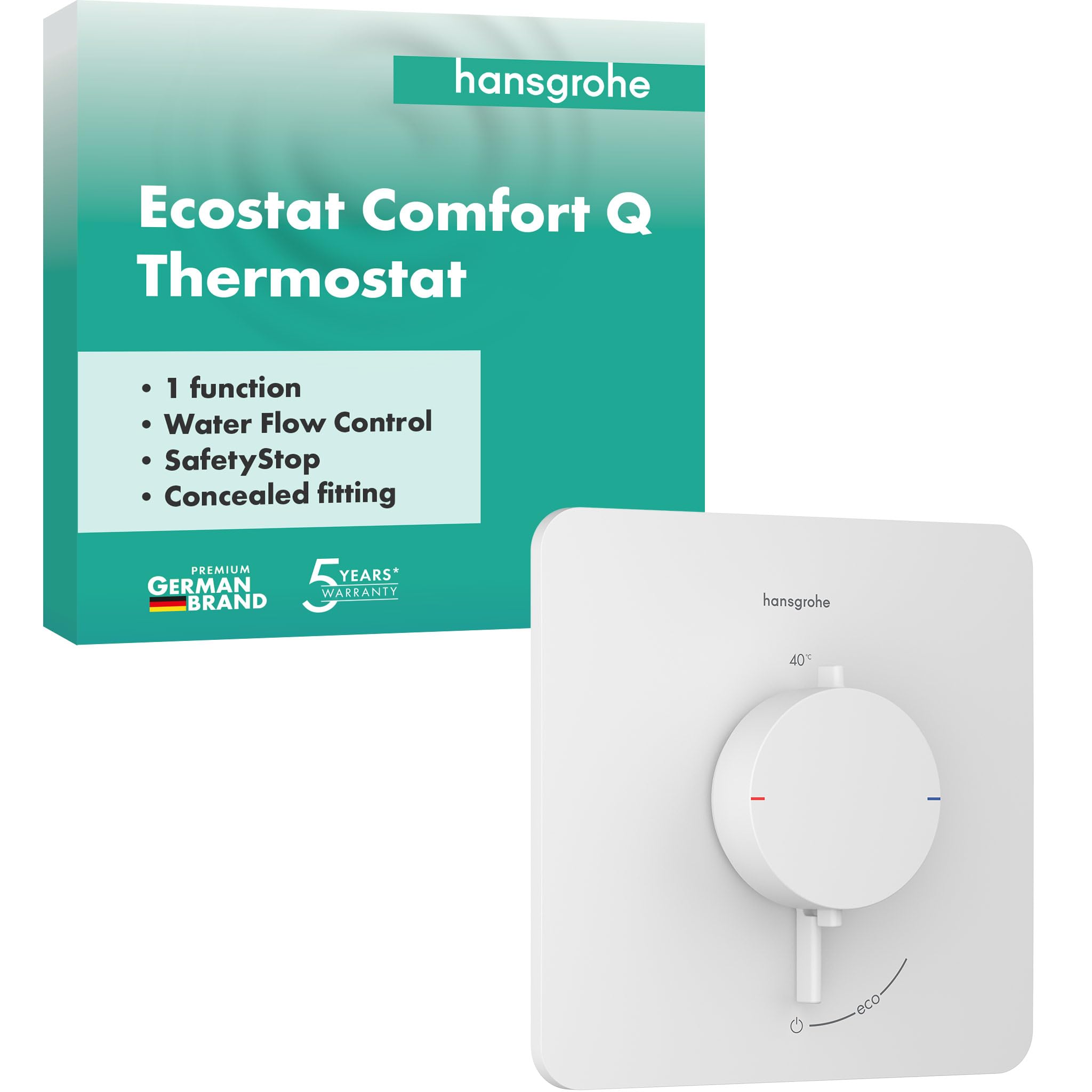 hansgrohe Ecostat Comfort Q 33712700 termostat prysznicowy podtynkowy, armatura prysznicowa z blokadą bezpieczeństwa (SafetyStop) w temperaturze 40°C, termostat do prysznica, bateria mieszająca dla 1