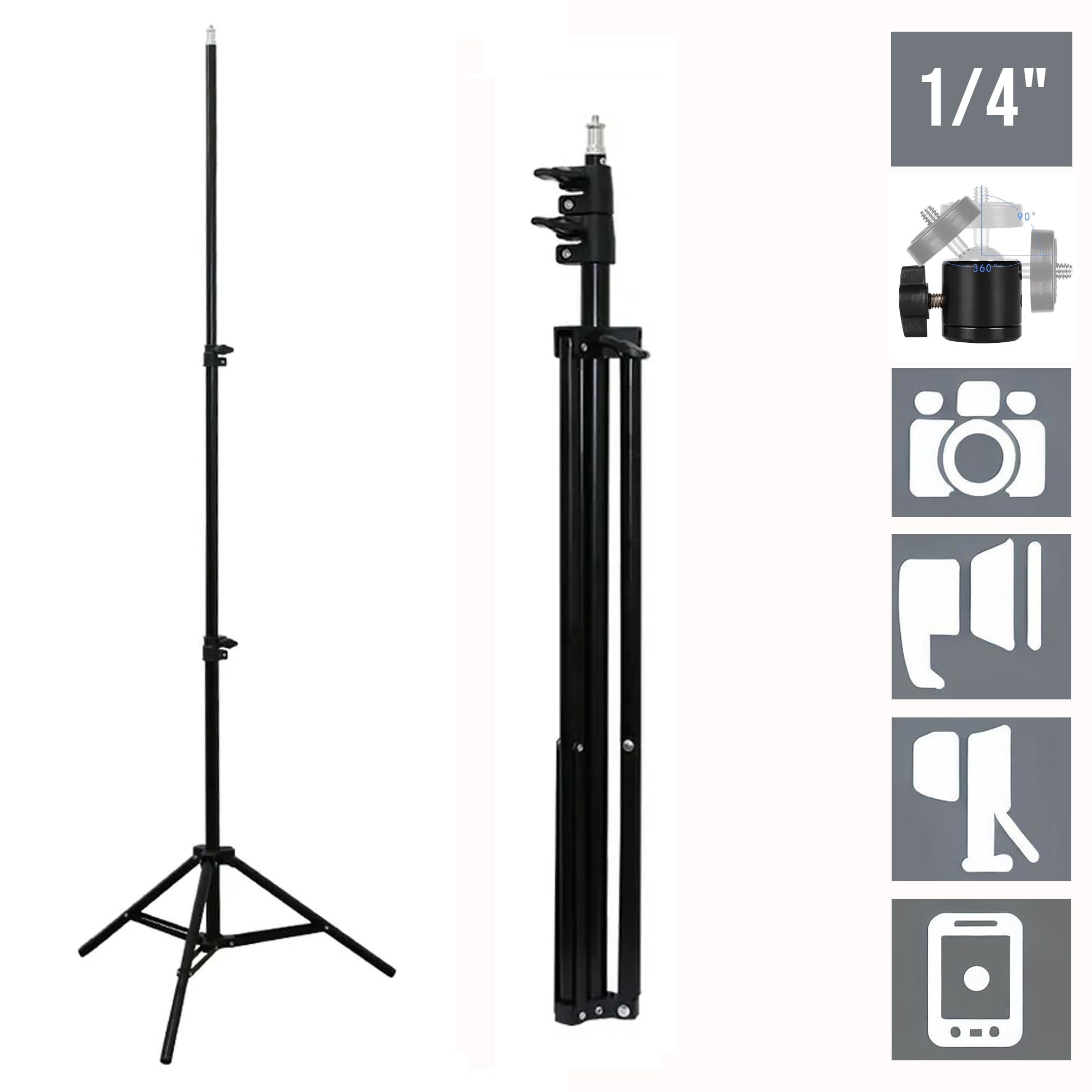 Asta Luci Esterne Asta Supporto Luce Esterna Treppiede - Regolabile 300 Cm, Ferro, Per Illuminazione E Fotografia Treppiede Per Fotocamera