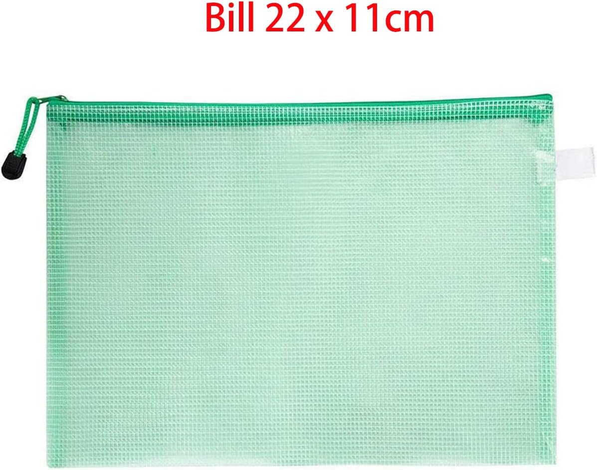 MACHSWON Plastic Wallets Bill File Folder Document Mesh Zipper Bags Waterproof Zip Wallet Bag Office Stationery Storage Pouch Green - Image 3