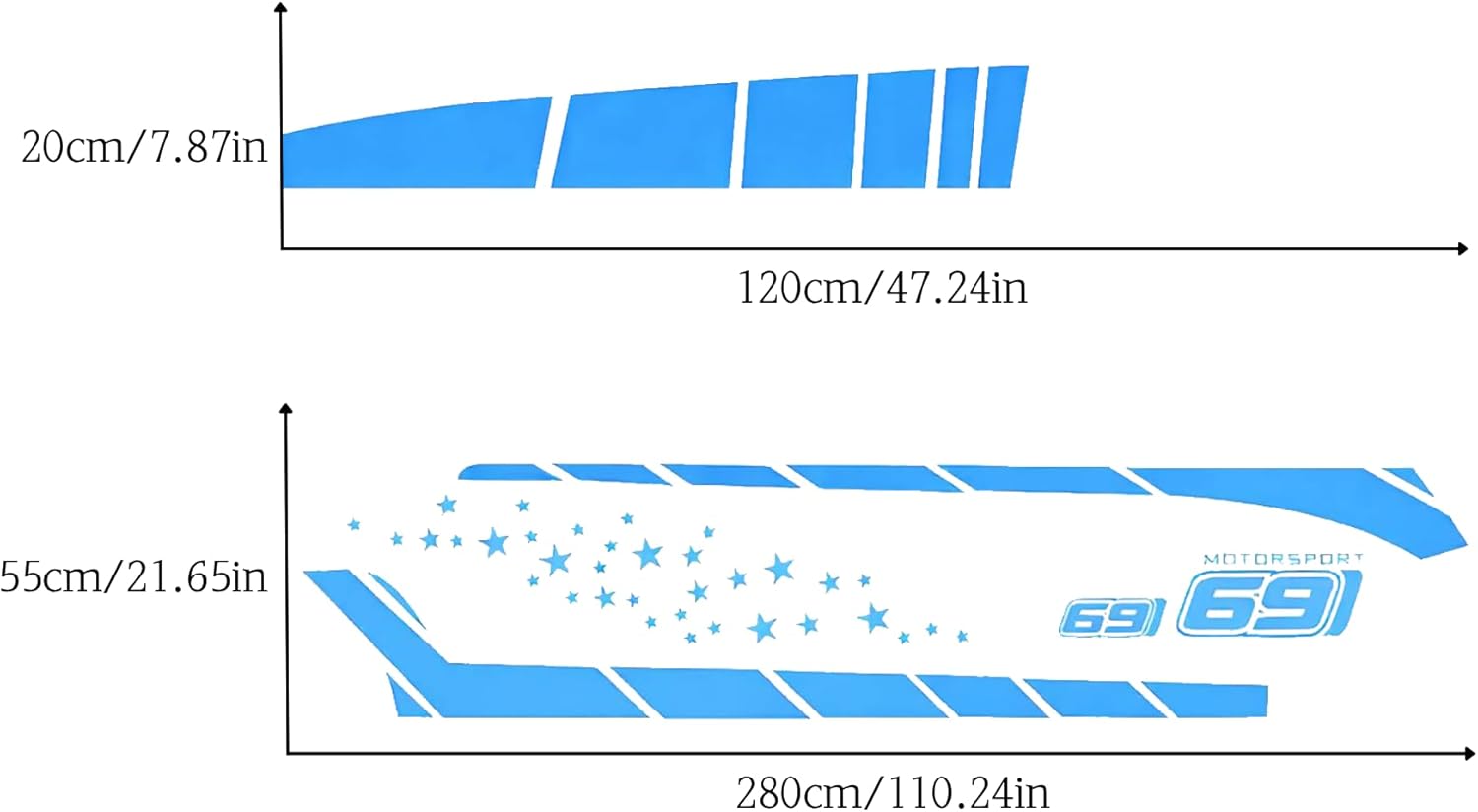 Car Body Stickers, Star Striped Waistline Vinyl Stickers, Personalized Decorative Decals for Doors and Engine Hood(Blue)