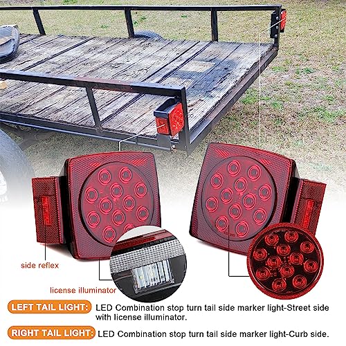 Image of Trailer Lights, 2Pcs Square Red Led Rear Combination Tail Lights