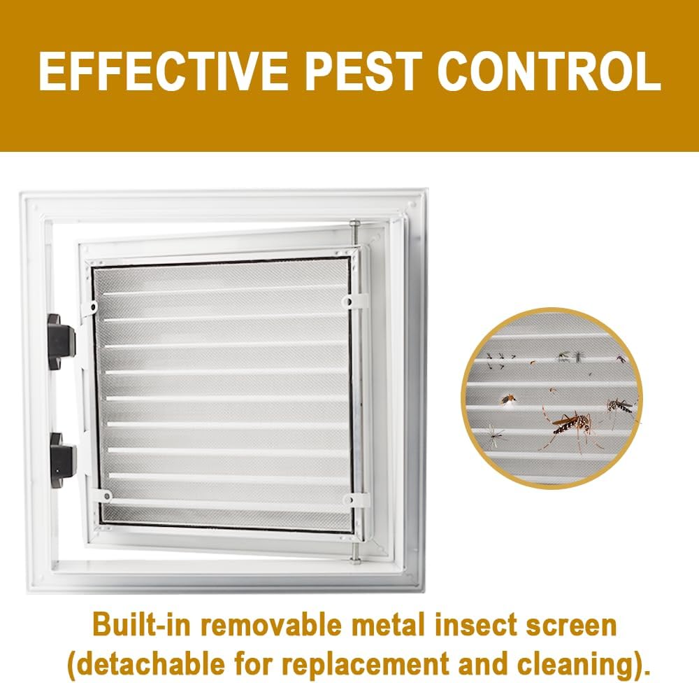 12 x 12 inch - Gable Vent with Push-Button Switch - Aluminum Alloy - White - Good Ventilation - Inside Dimensions: 10 x 10 inch