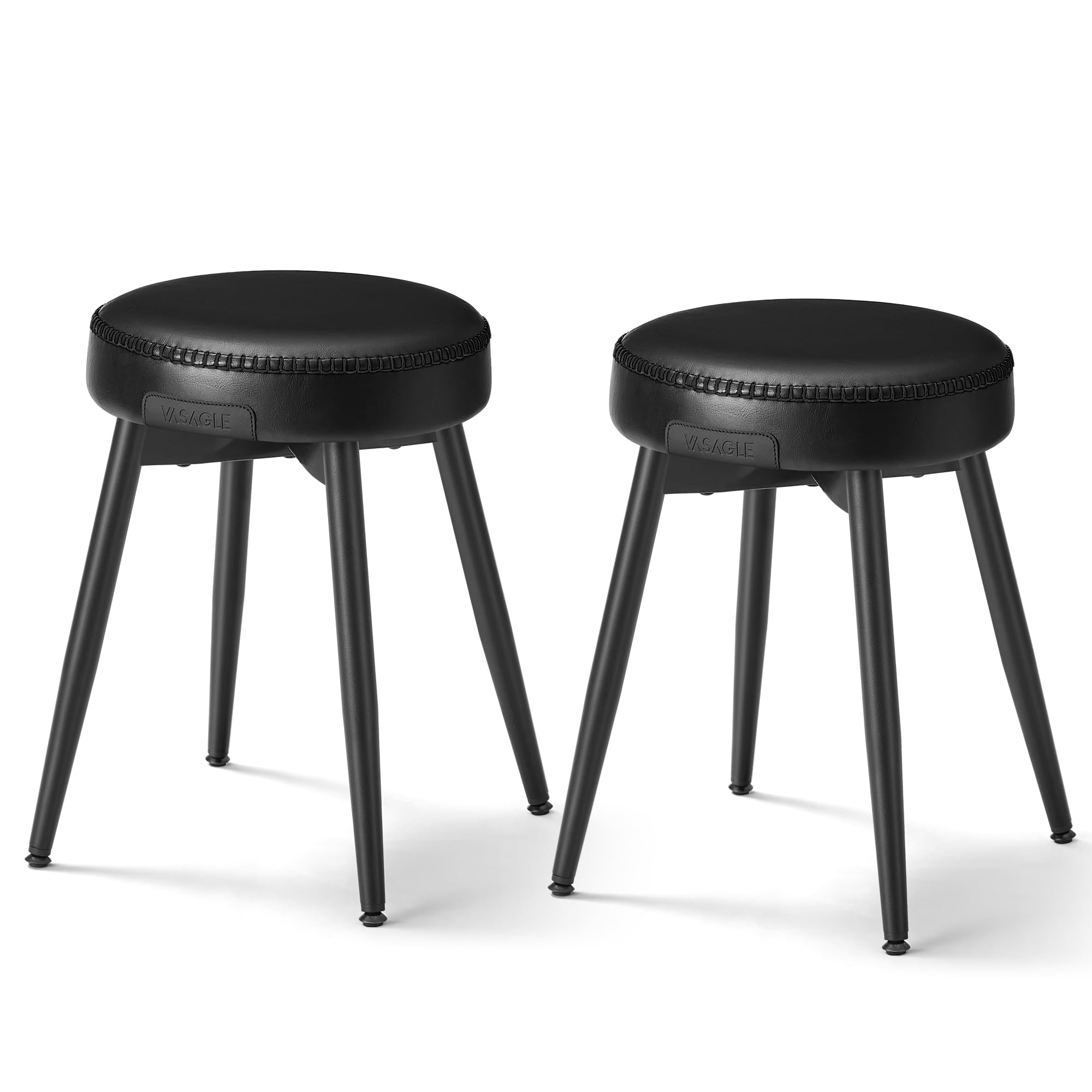 VASAGLE EKHO Collection - Tabouret de Salle à Manger, Lot de 2, Chaise de Cuisine, Siège Rembourré, PU avec Coutures, Style Moderne Mi-siècle, Hauteur 48,2 cm, Salon, Noir d'encre LDC170BH01V1