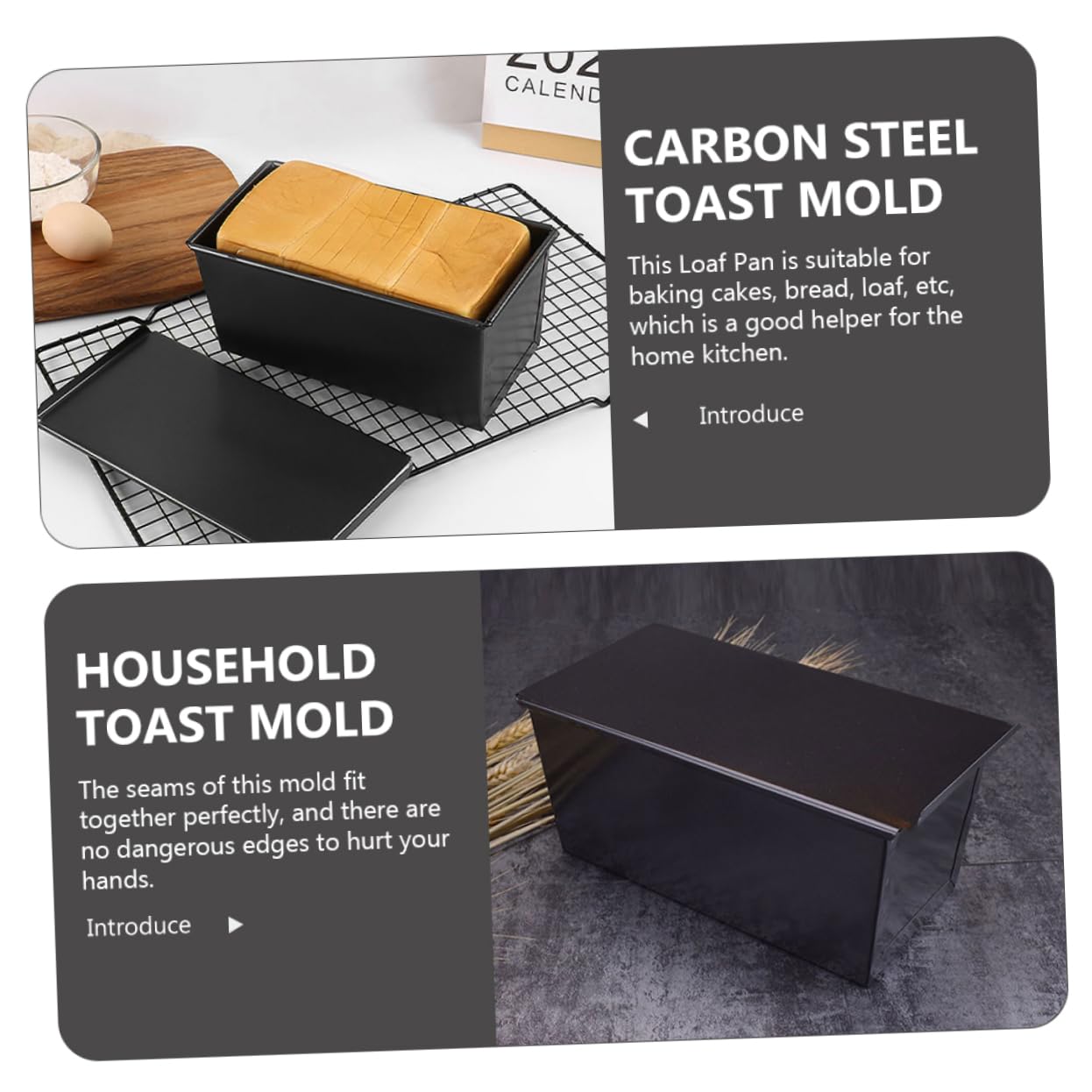 SHOWERORO Metall Brotkasten Mit Deckel Aus Kohlenstoffstahl Antihaftbeschichtete Brotbackform Für 250g 450g Brot Polierte Kanten Wiederverwendbare Kastenform Zum Brot Und Toastbacken Zuhause