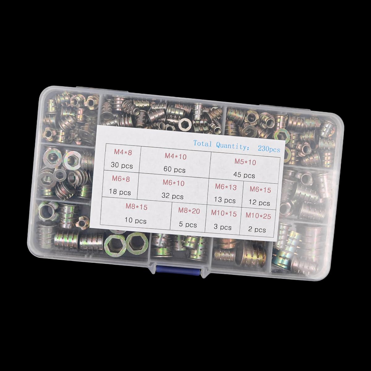 230 Pcs NUZAMAS Threaded Inserts Nuts Zinc Alloy Hex Socket Drive Screws Assorted Screw-in Nuts M4-M10 Flat Head Threaded Rivet Nuts Assortment Kit for Wood Furniture - Image 4