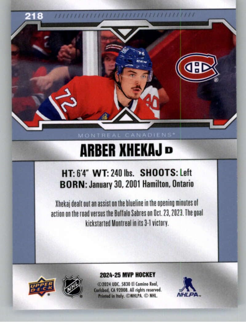 Amazon.com: 2024-25 Upper Deck MVP #218 Arber Xhekaj Montreal