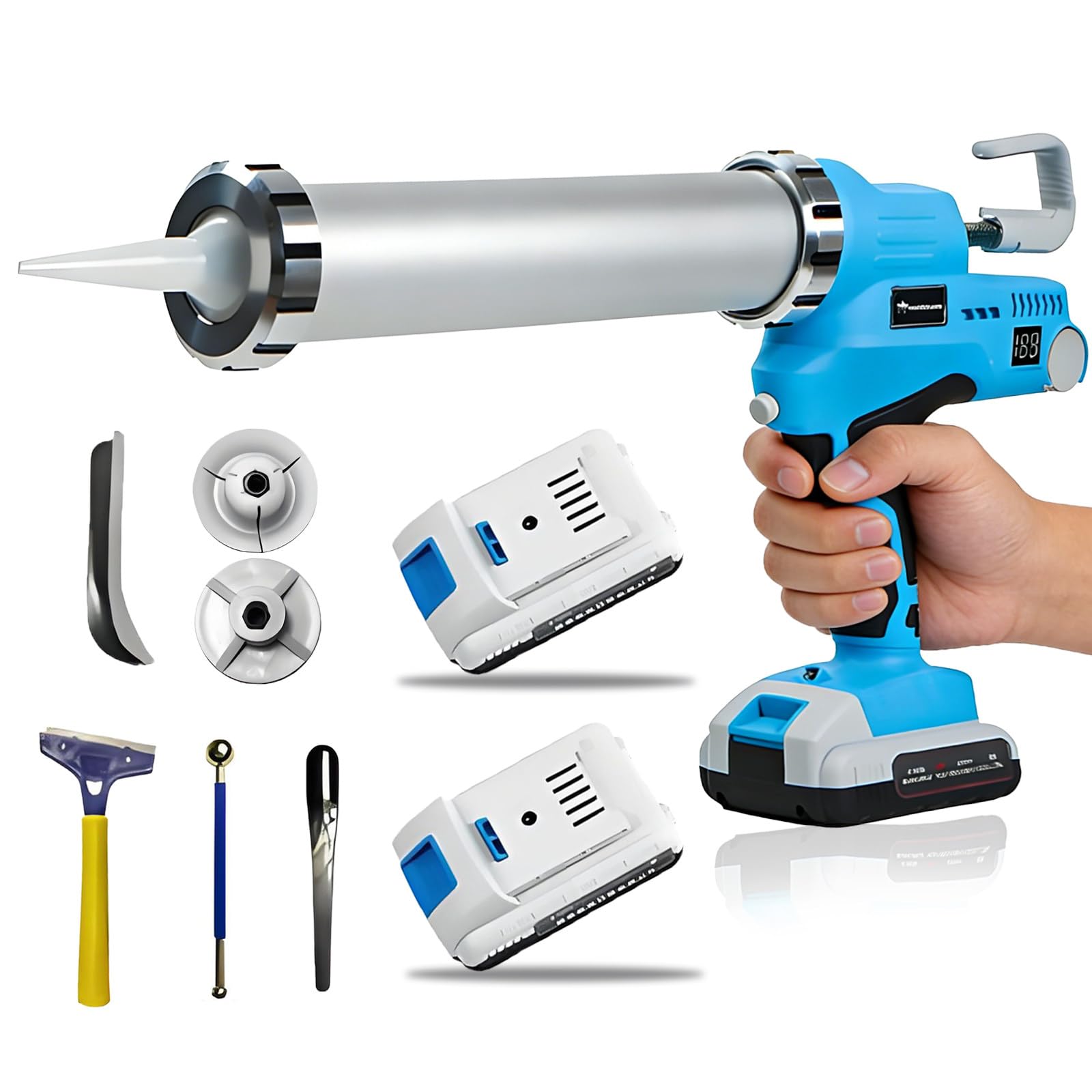 Pistola de Calafatear Inalámbrica 21V, Pistola Eléctrica de Masilla y Adhesivo para Cartuchos de 300-600 ml y Paquetes de Salchicha con Velocidad Ajustable y Anti-Goteo Double