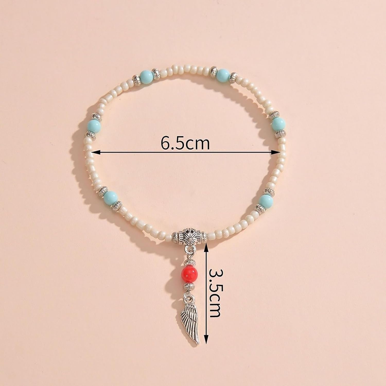 Bohemian Beaded Anklet Bracelet White Beads Foot Anklet Silver Feather Charm Anklet Ball Bead Chain Anklet Summer Beach Rice Beads Foot Chain Jewelry for Women - Image 6