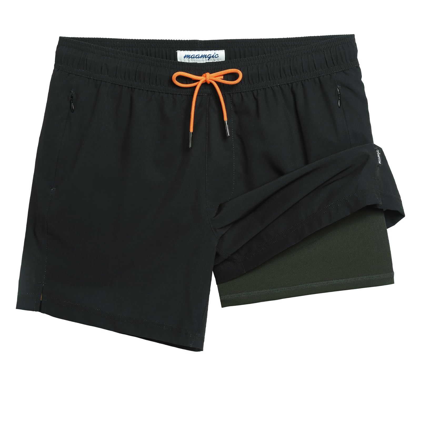 maamgic 5inch Mens Swim Trunks with Compression Liner 2-in-1 Swimming Shorts Stretch Quick Dry with Zipper Pockets