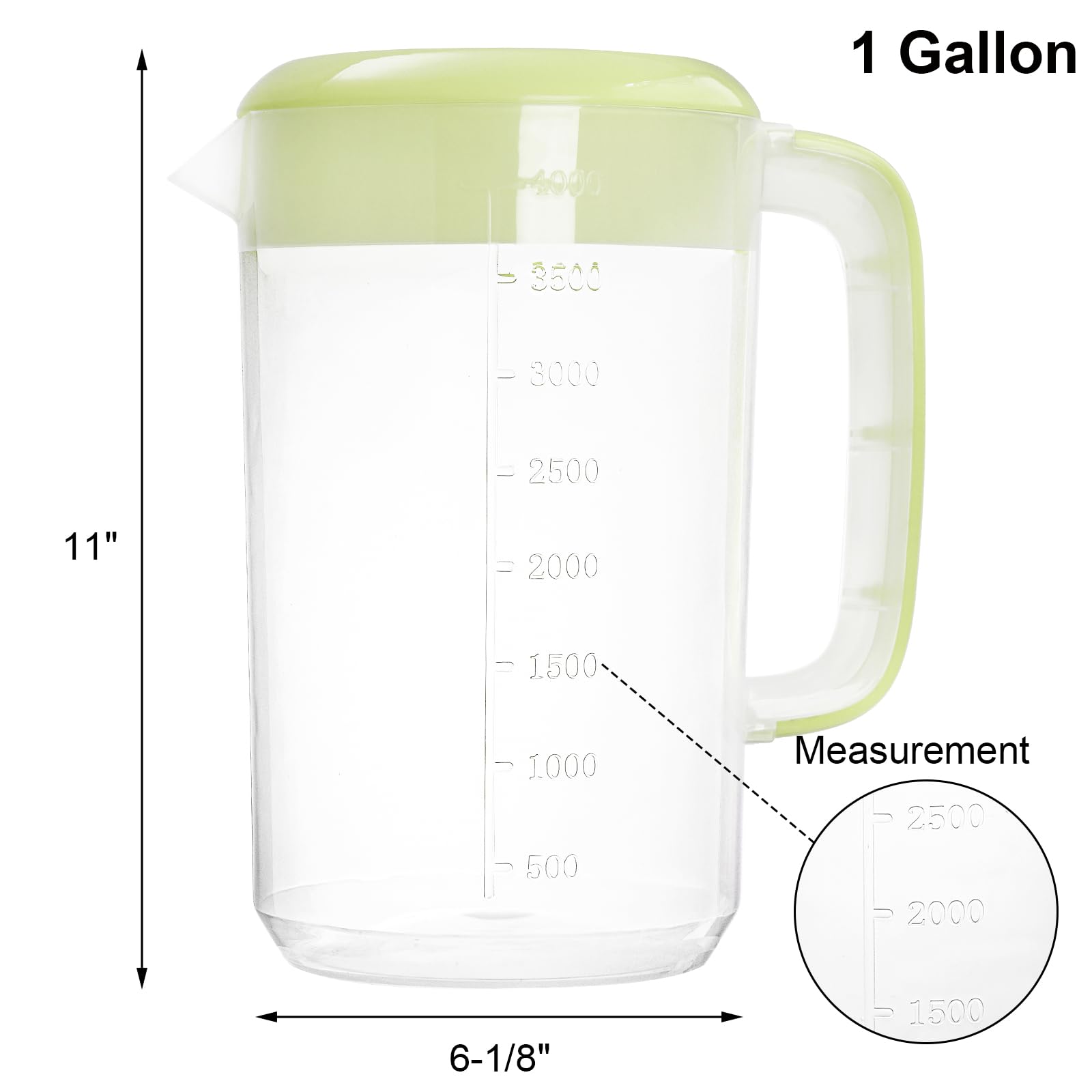 Jucoan 2 Stück 4 l großer Kunststoff-Siebkrug, transparenter Krug für Eistee, Getränke, Wasserkaraffe, Krug mit grünem Siebdeckel, Griffen, Maßen, perfekt für Limonade
