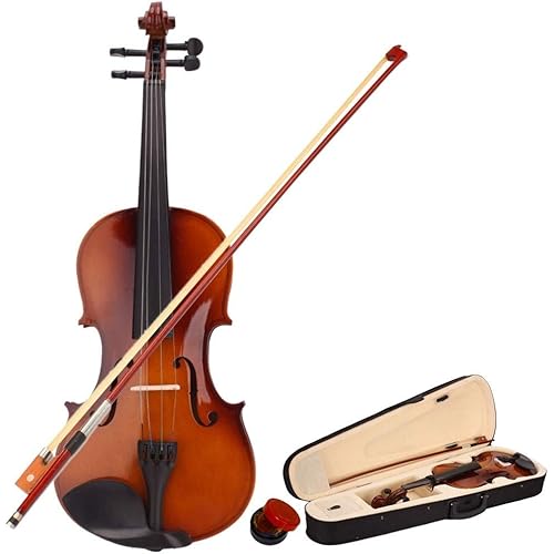 Waful New Hot 1/4 Size Full Size Acoustic Violin - Acoustic Violin Fiddle Set, Natural Acoustic Wood Violin Fiddle with Case +Bow +Rosin for Beginners and Kids for Gift - Natural