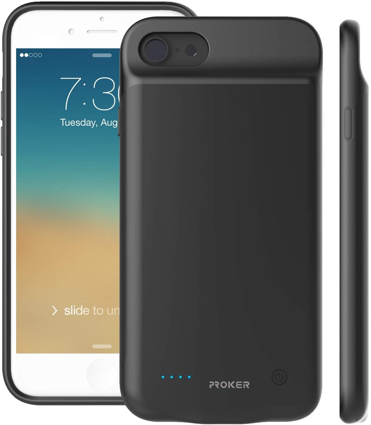 iPhone 6 6S 7 8 Battery Case,Proker 3000 mAh Capacity Ultra Slim Charger Case Portable Charging Case for Apple iPhone 6 6s 7 8 4.7 inch(Support Lightning Headset) (Black)