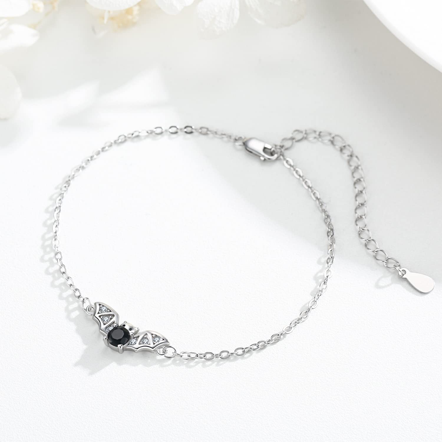 Midir&Etain Fledermaus Armbänder für Frauen Mädchen 925 Sterling Silber Goth Fledermaus Einstellbare Kette Armband Gothic Halloween Schmuck Geschenke für Tochter