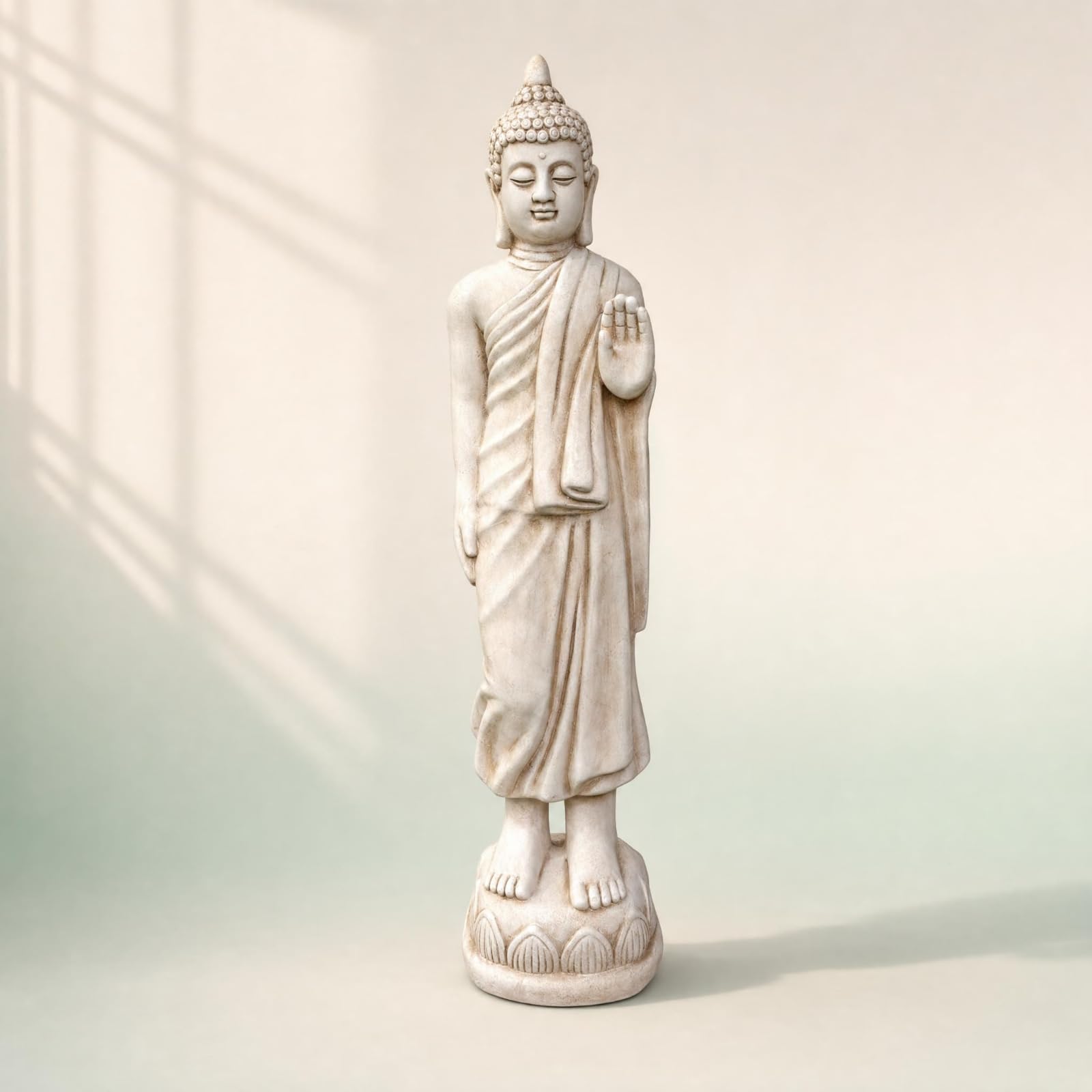 Estatua Buda Decorativa Escultura Figura Imagen con Mano Elevada en Magnesio con Detalles de Túnica y Cabello Adecuada para Meditación Altar Doméstico Entrada Sala de Estar Jardín, Color to 2