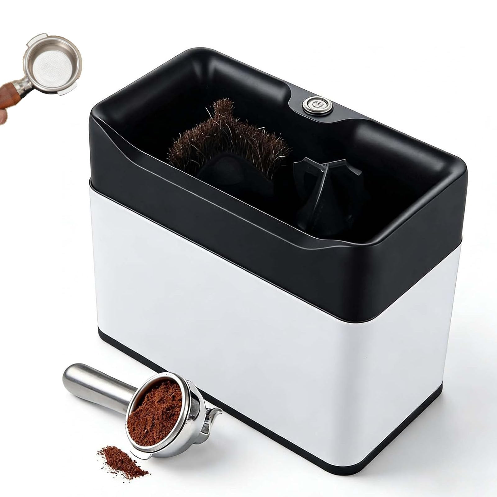 Pulitore Elettrico Automatico per Portafiltri, Strumento Professionale per La Pulizia del Portafiltro delle Macchine caffè Espresso, Nero, Bianco E Argento, per Bar, Aree Ristoro caffè White