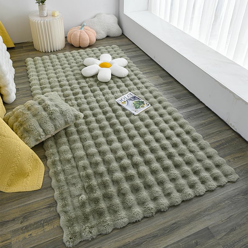 Tapis en peluche vert matcha 180x200 cm antidérapant pour decoration interieure de chambre