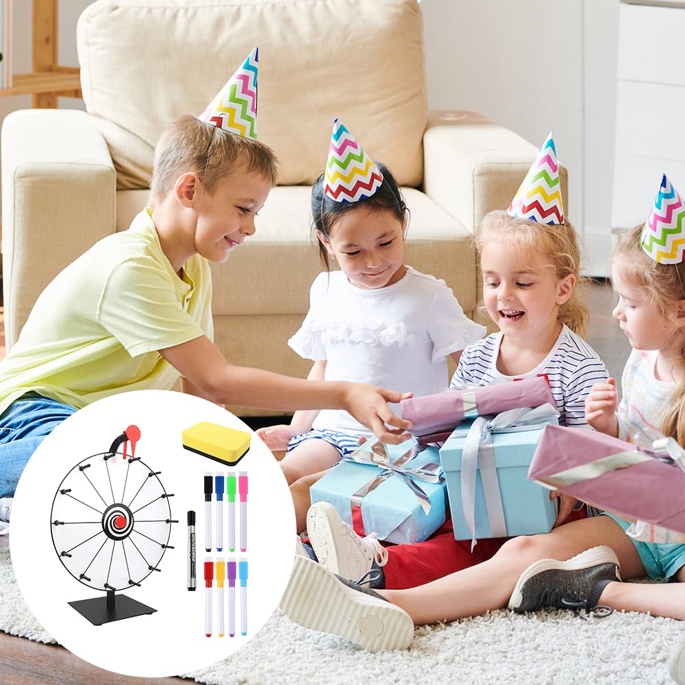 Ruota della fortuna da ruotare, 30 cm, da personalizzare con 14 slot, spinning Prize Wheel giocattolo con gomma e pennarello, per carnevale, vincere giochi Fortune Spin, bianco e nero