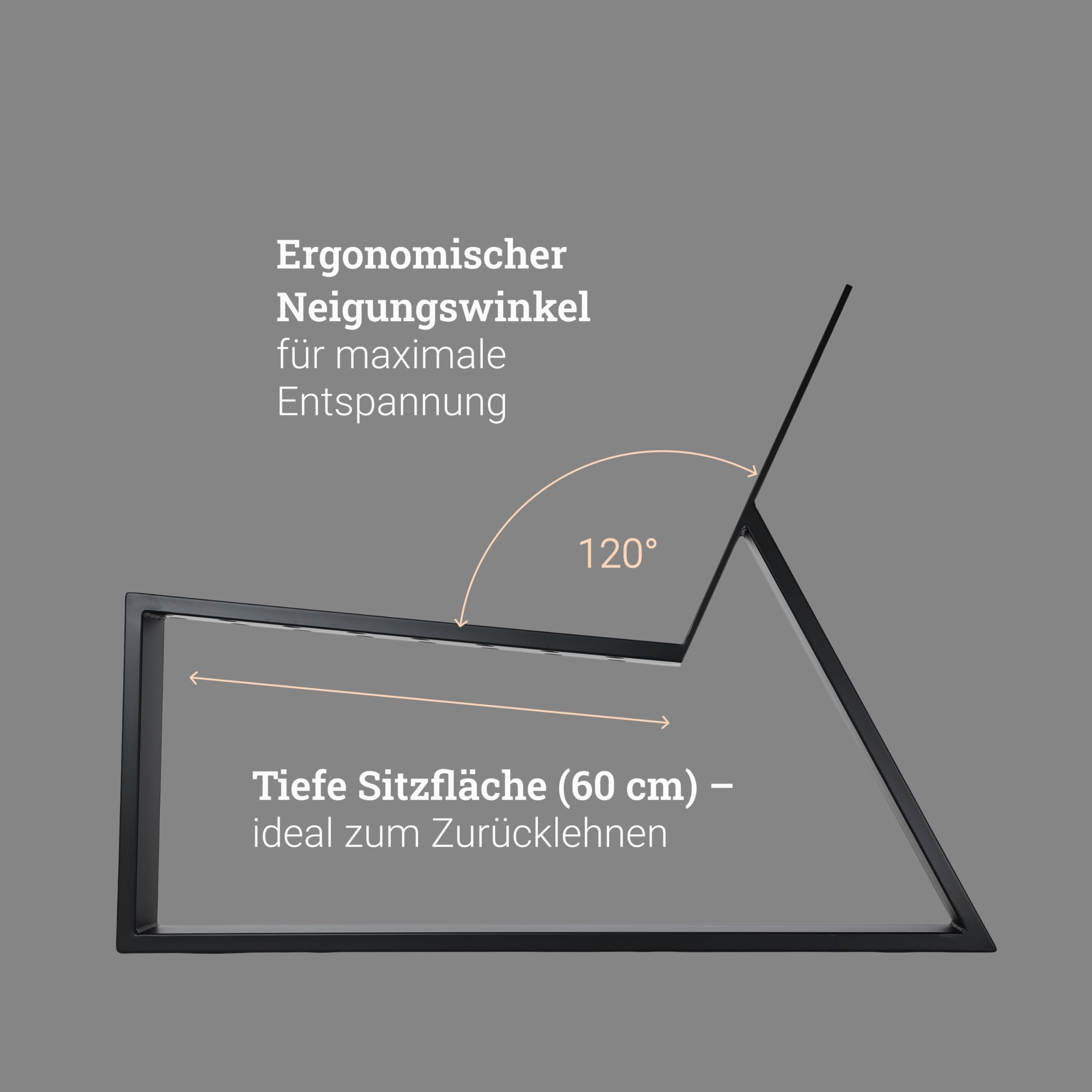Natural Goods Berlin 2X Bankgestell Laidback - Bankbeine Metall Schwarz - Bankgestell Mit Lehne - Bankfüße Für DIY Outdoor Sofa Wetterfest - Bankkufen Für Garten Relaxsessel, Loungesessel Outdoor
