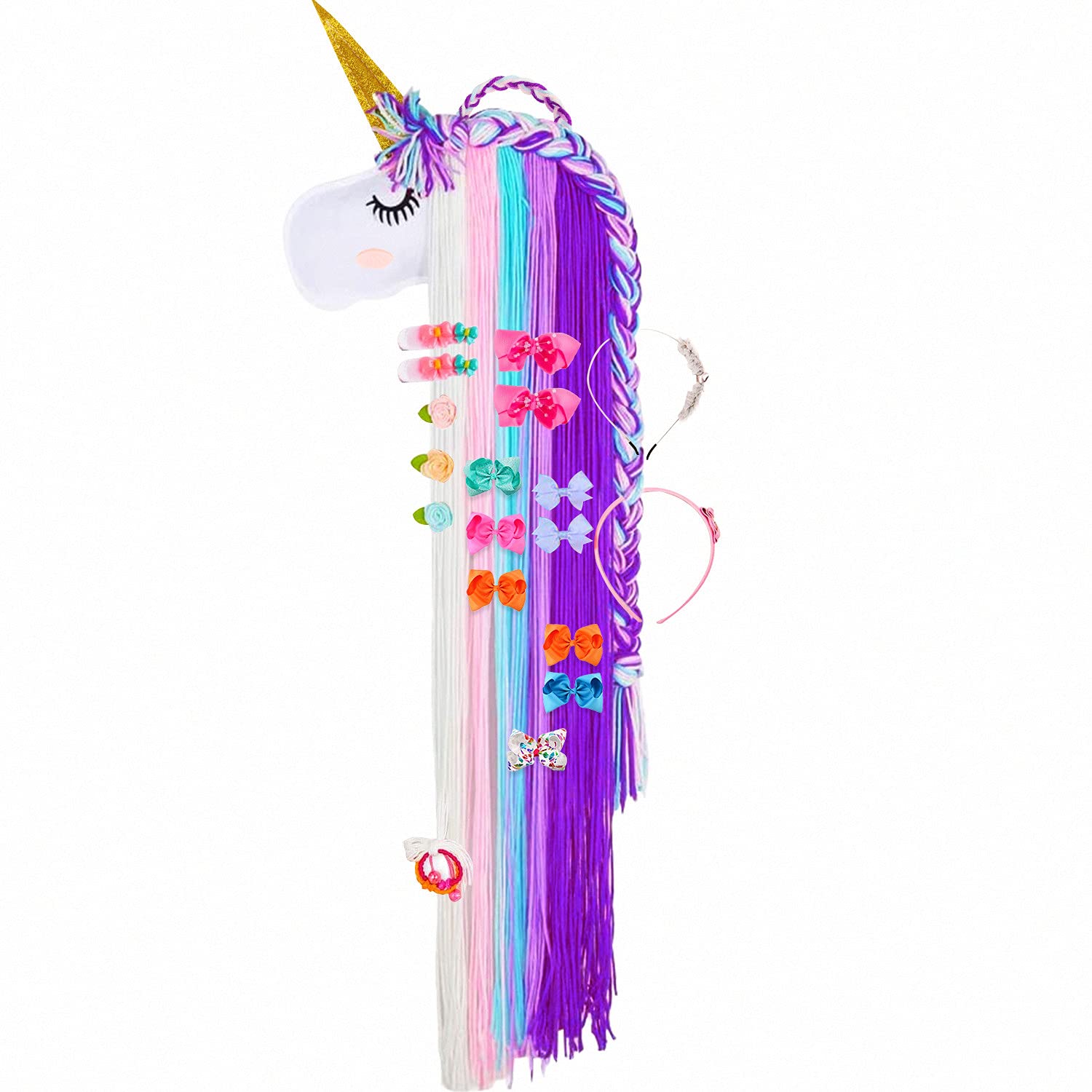 GUIFIER Unicorn Hair Bow Holder Organizer for Girls, Hair Clips Headband Holder, Hair Bows Storage Organizer Hair Accessories Organizer Display Bow Hanger Hair Pin Organizer Party Home Decor