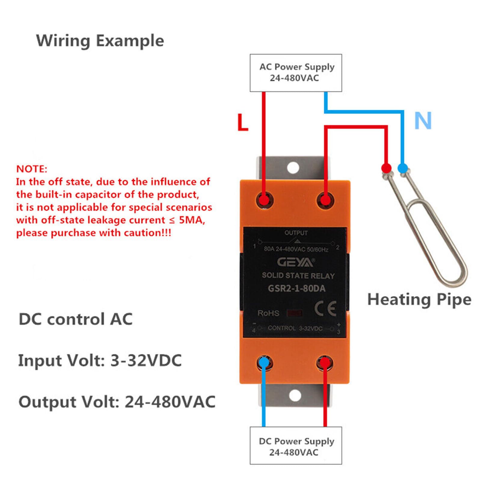GEYA Relè a stato solido with Radiator DC-AC Monofase SSR 40A Din Rail Mount (DC Controllo AC,40A)