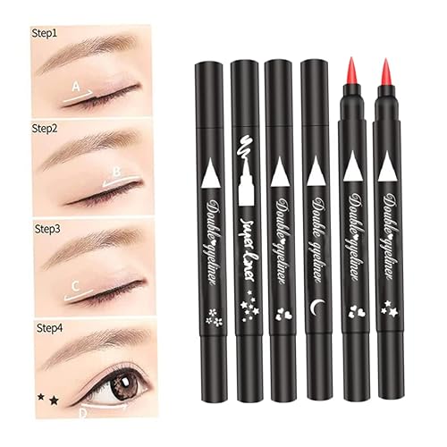 Miniatura 6 de BUJIATANG Sello delineador de ojos 2 en 1 doble cabeza impermeable delineador líquido lápiz herramienta de maquillaje corazón negro