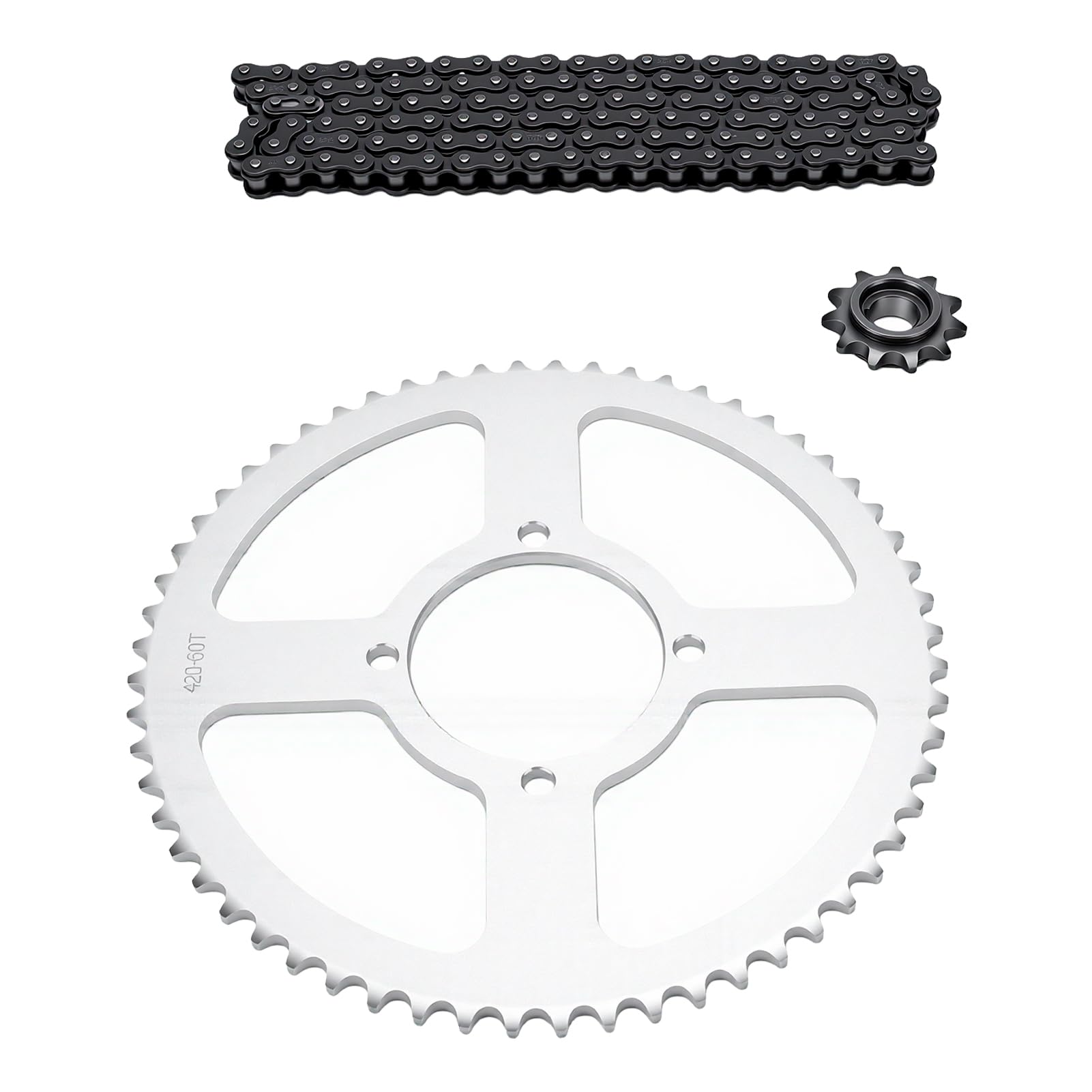 Akozon Juego de Transmisión 420 con Cadena 146E, Piñón 11T Delantero y 60T Trasero. Hecho de Material Resistente y Duradero para Transmisión de ATV, Moto Quad.