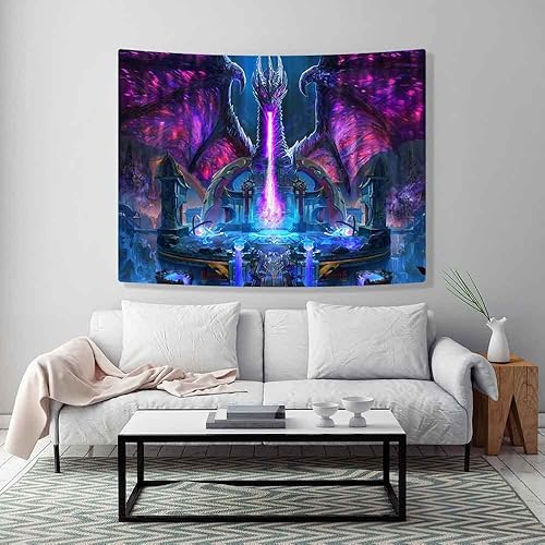 Miniatura 3 de Ine Ive Fantasía Dragón Tapiz Fresco Altar Castillo de Altar Animal Escena de Juego de Animales Decoración Tapiz de 40* 30 Pulgadas Sala de estar