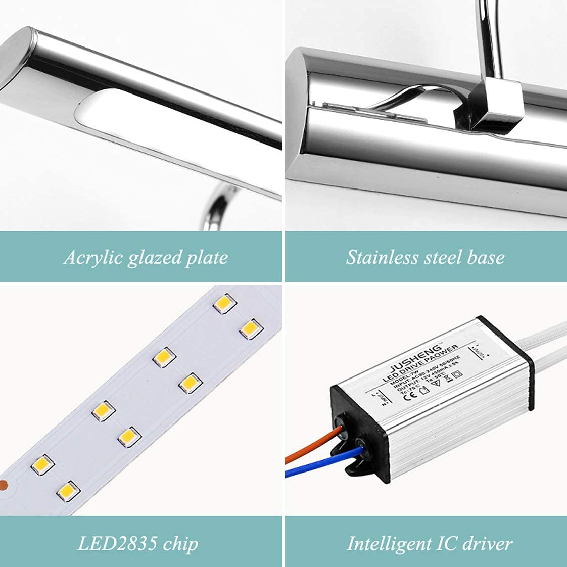 LED-Spiegelleuchte für Badezimmer, wasserdichte, schmale Installation, Wandbeleuchtung aus Edelstahl, kein Flimmern, LED-Schrankleuchte, Wandlampen für Schlafzimmer, warmes Licht, (16 W/82 cm) (warmes