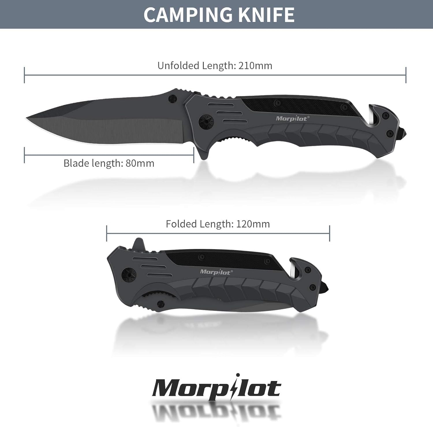 morpilot Navaja Plegable Cuchillo de Acero Inoxidable con Punta Rompevidrio y Cutter Cinturón Cuchillo Plegable con Mango Acero Inoxidable para Acampar, Picnic, Caza