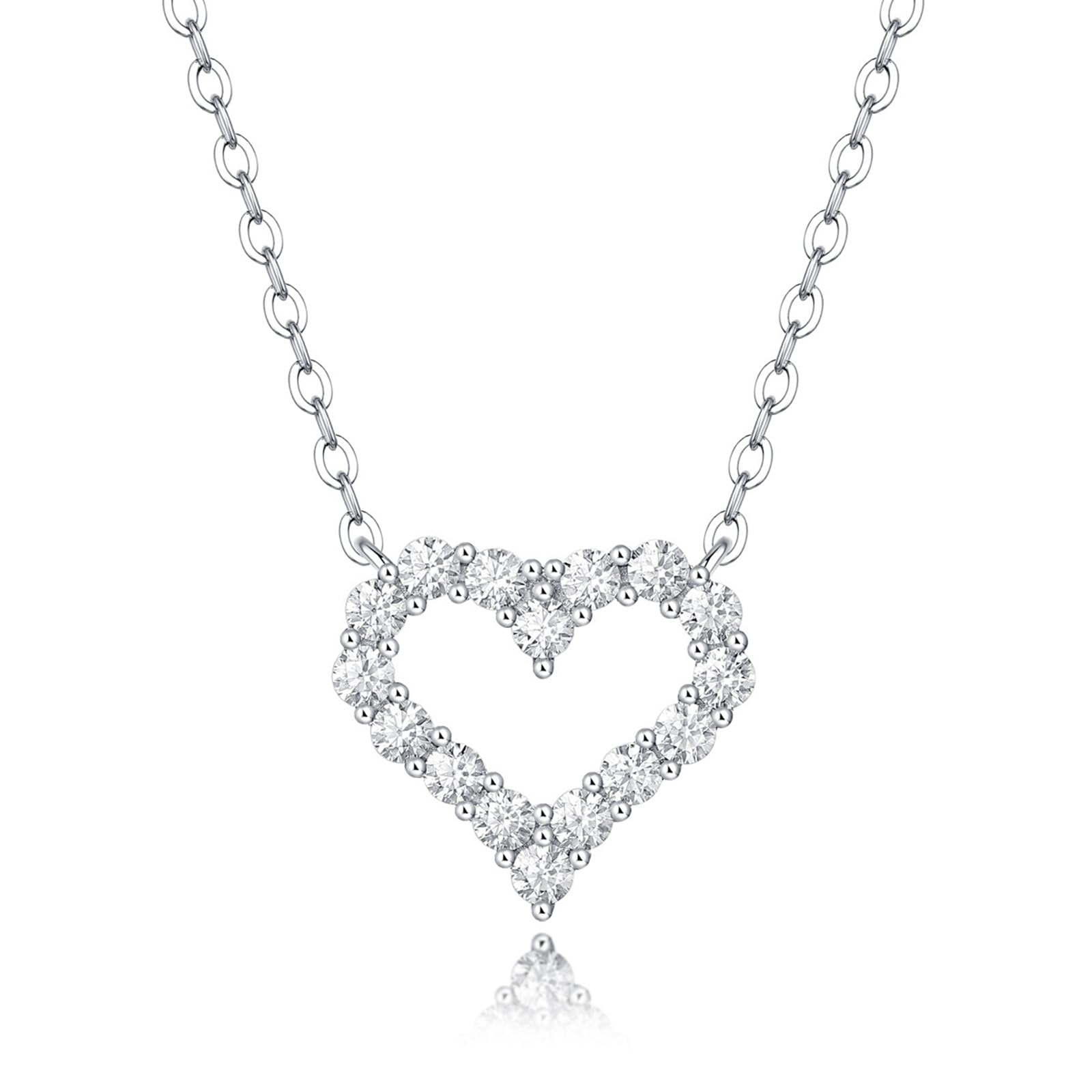 18K Weißgold Damen Halskette, 0.8ct Runder Moissanit Herz Kettenanhänger Hochzeit Echtgold AU750