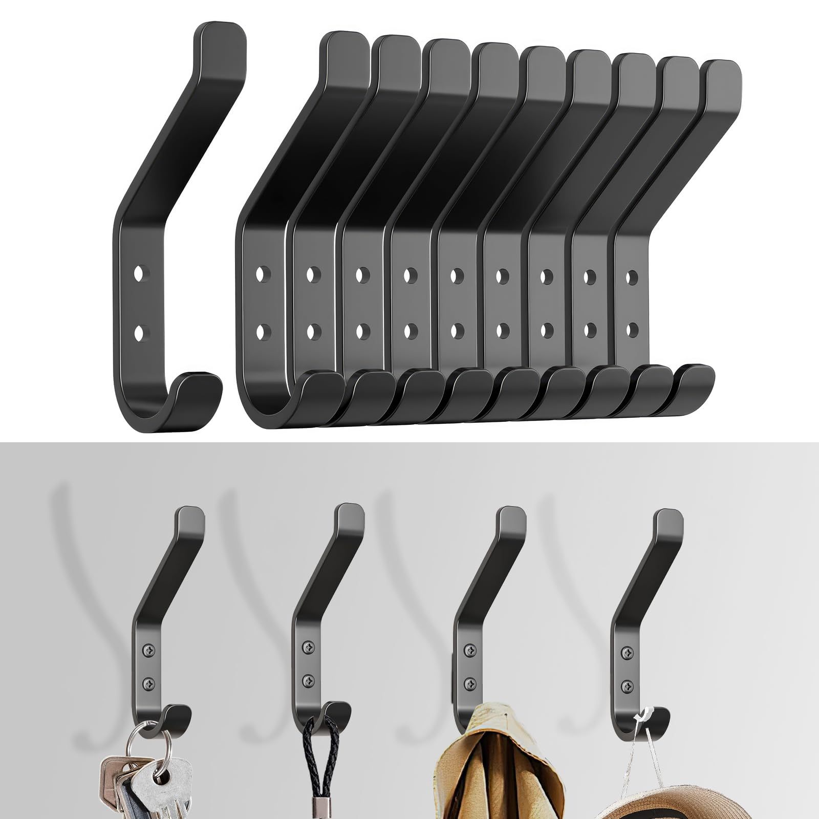 Jasfyee 10 Pack Wall Hooks for Hanging Coats Screw in Wall Mounted Coat Hanger Heavy Duty Black Hat Hooks for Hanging Clothes Towel - Image 3