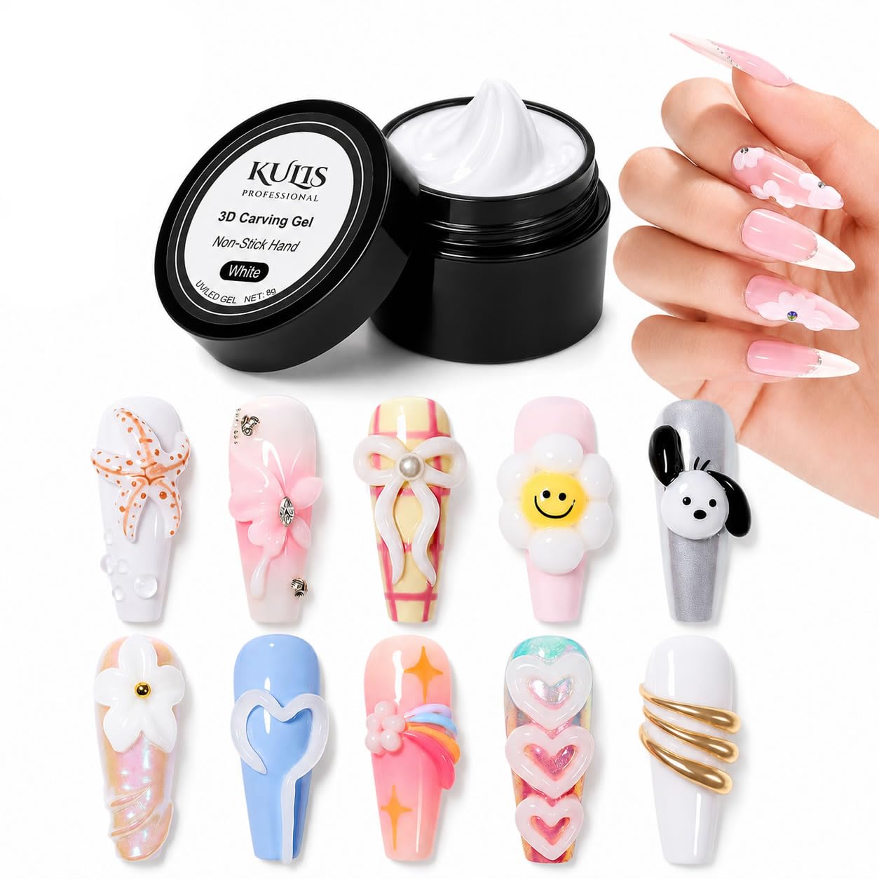 White 3D Sculpting Gel for Nail Art | Non-Sticky Hand Carving-Gel 5gm | Create 3D Flower Nail Designs | Professional ManicureGel for Nail Salon & Home Use-image-12