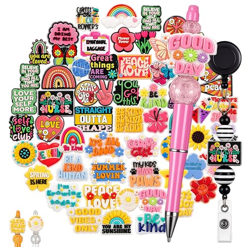 Tondiamo 60 Pcs Inspirational Silicone Focal Beads for Pens Bulk Encouraging Positive Beads for Beadable Pen Keychain Jewelry Bracelet Making DIY Crafts