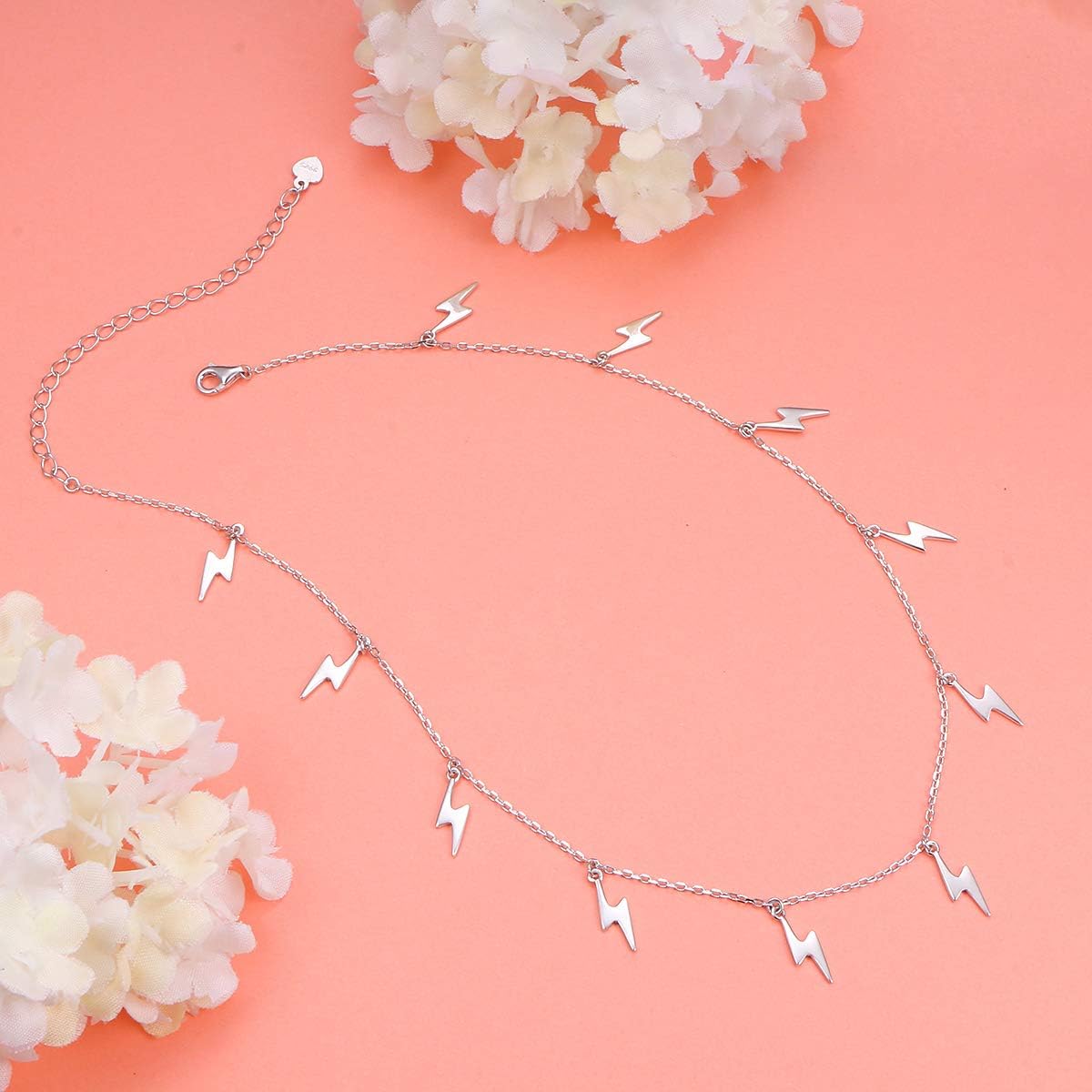 Sterling Silver Jewelry Lightning Bolt Choker Necklace Pendant Disc Chain Statement Necklace For Women 13+3 inches - Image 4