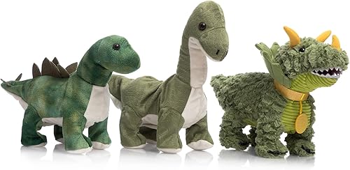 Miniatura 8 de HollyHOME Dinosaurio de peluche animado Brachiosaurus caminando, rugiendo y saltando colas electrónicas de dinosaurio juguete de 16.5 pulgadas,