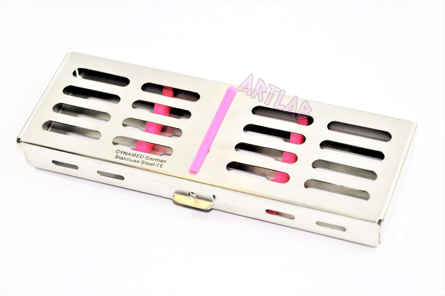 HIGH Grade German Stainless Sterilization Cassette for 5 Instruments Dental with Removable Silicone Pink & Blue CYNAMED