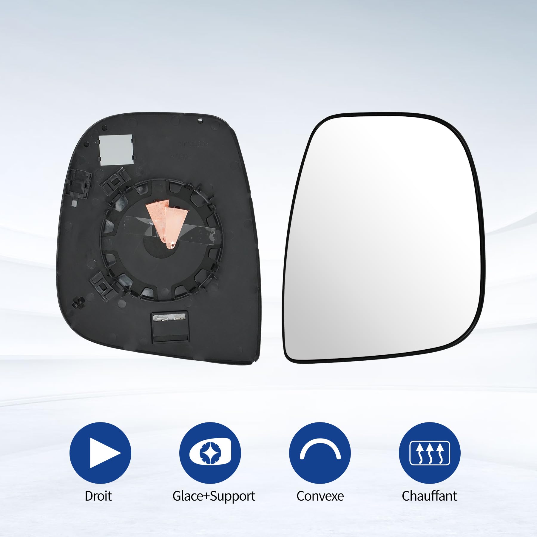 Glace Rétroviseur Droit pour Berlingo 3/Jumpy 3 /Spacetourer/Expert/Traveller/Vivaro C/Zafira Life/Proce City, Chauffant Convexe