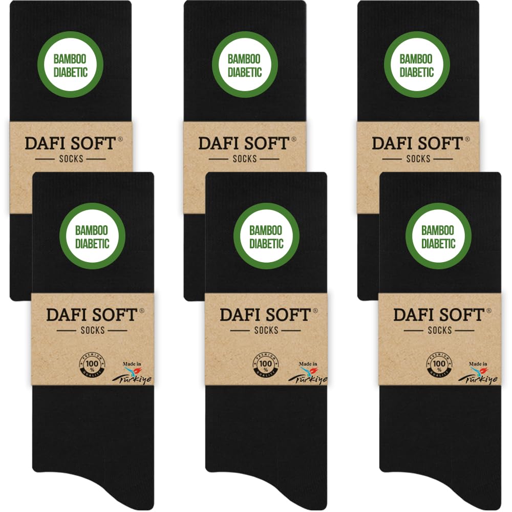 Dafi Soft Men's 6X Black 6 Pairs Bamboo Diabetic Socks, Soft Top, Made In Turkey (Uk 6-8, )