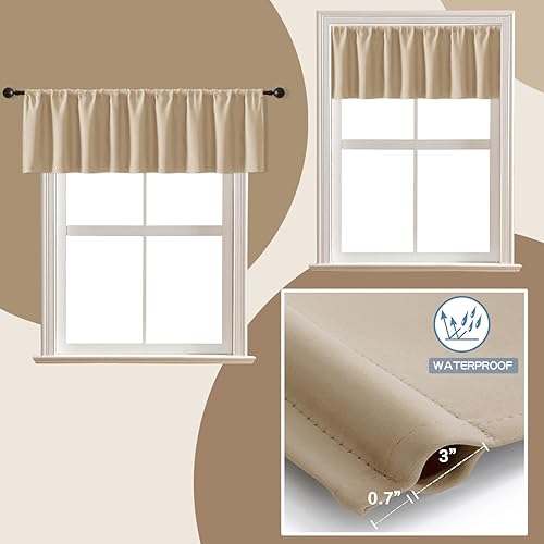 Miniatura 4 de XTMYI Cenefas impermeables de tela opaca de 18 pulgadas para ventanas, color beige