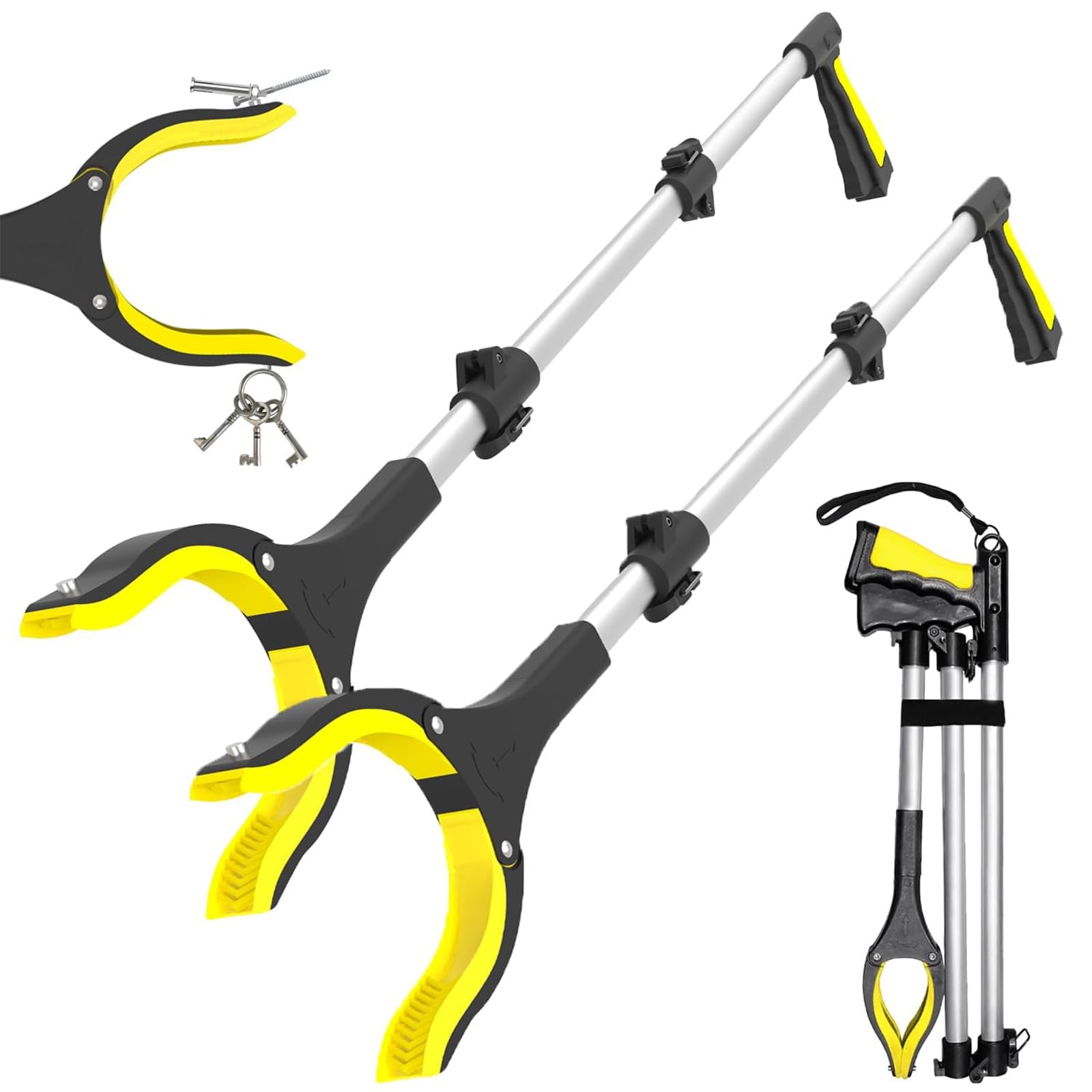 THE WHITE SHOP 2PCS 38" Extra Long Grabber Tool with 360°Rotating Anti-Slip Jaw, Lightweight Reaching Aid Reacher Tool, Arm Extension Heavy Duty Grabbers for Elderly