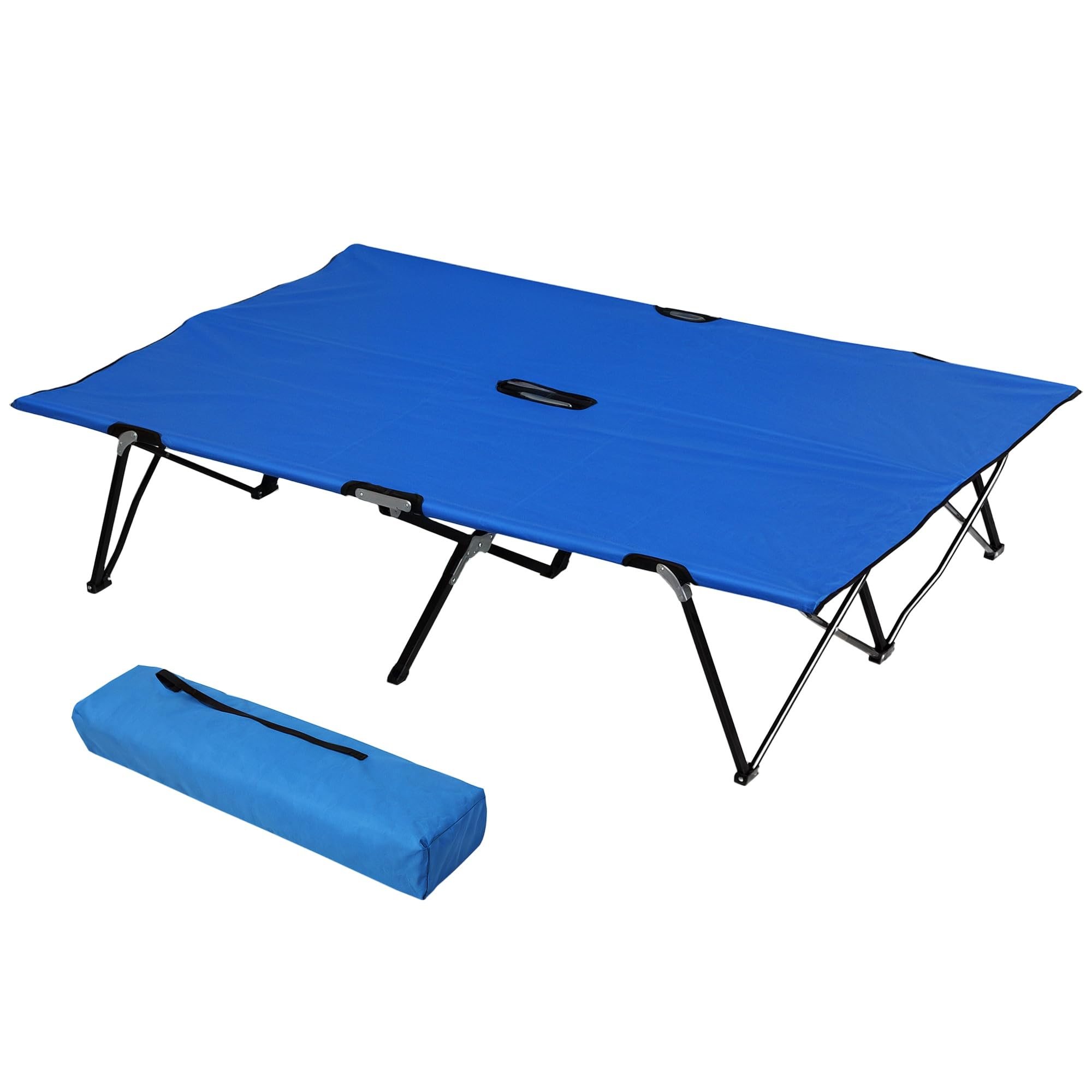 B&Q -  Double Camping Folding Cot Outdoor Portable Sleeping BedBlue