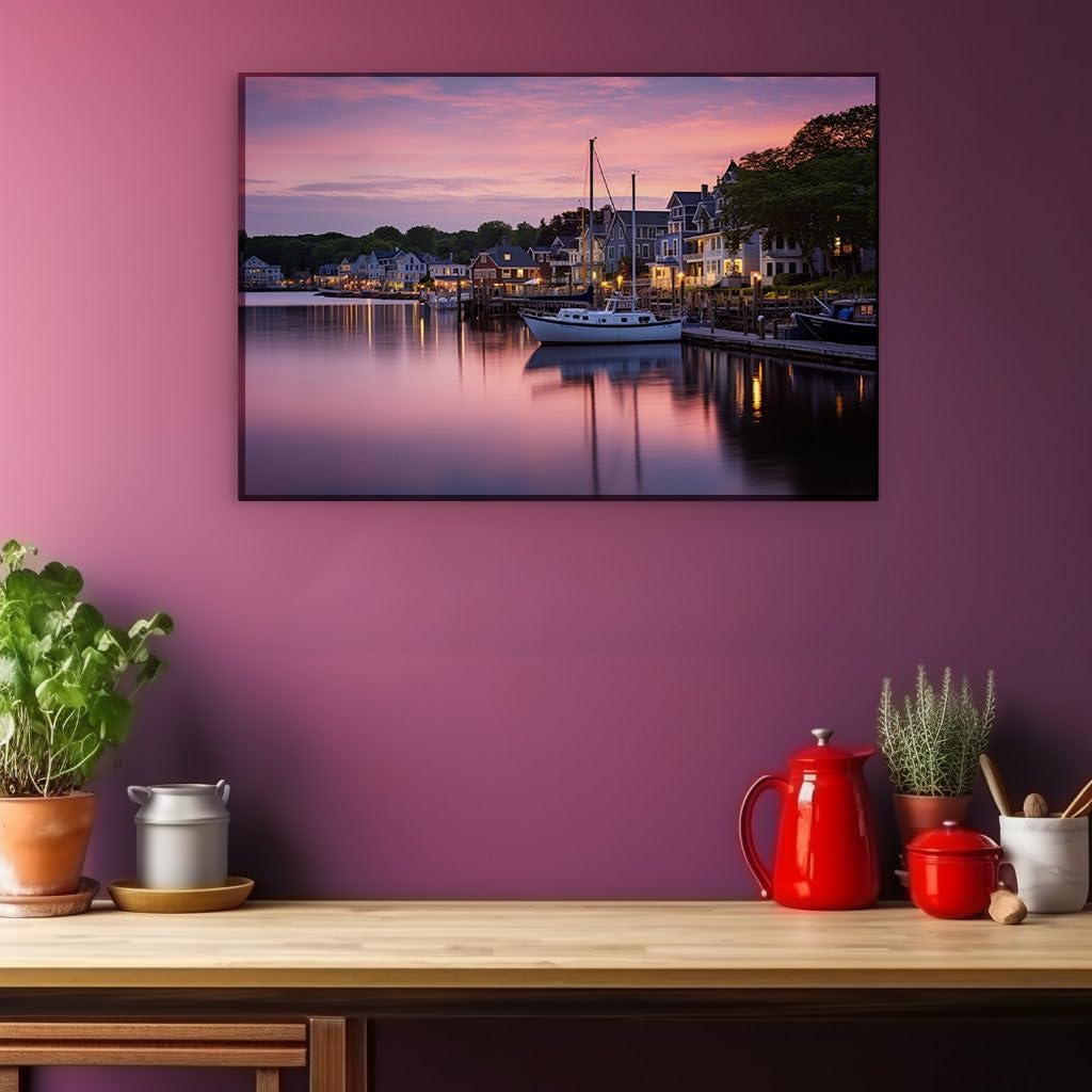 Canvas for Living room. Dusk at the Harbor � A Kaleidoscope of Tranquility, 27 x 18 inch Canvas Wall Art - Contemporary Masterpieces - Modern Home Decor - 69x46 cm (27x18 inch)