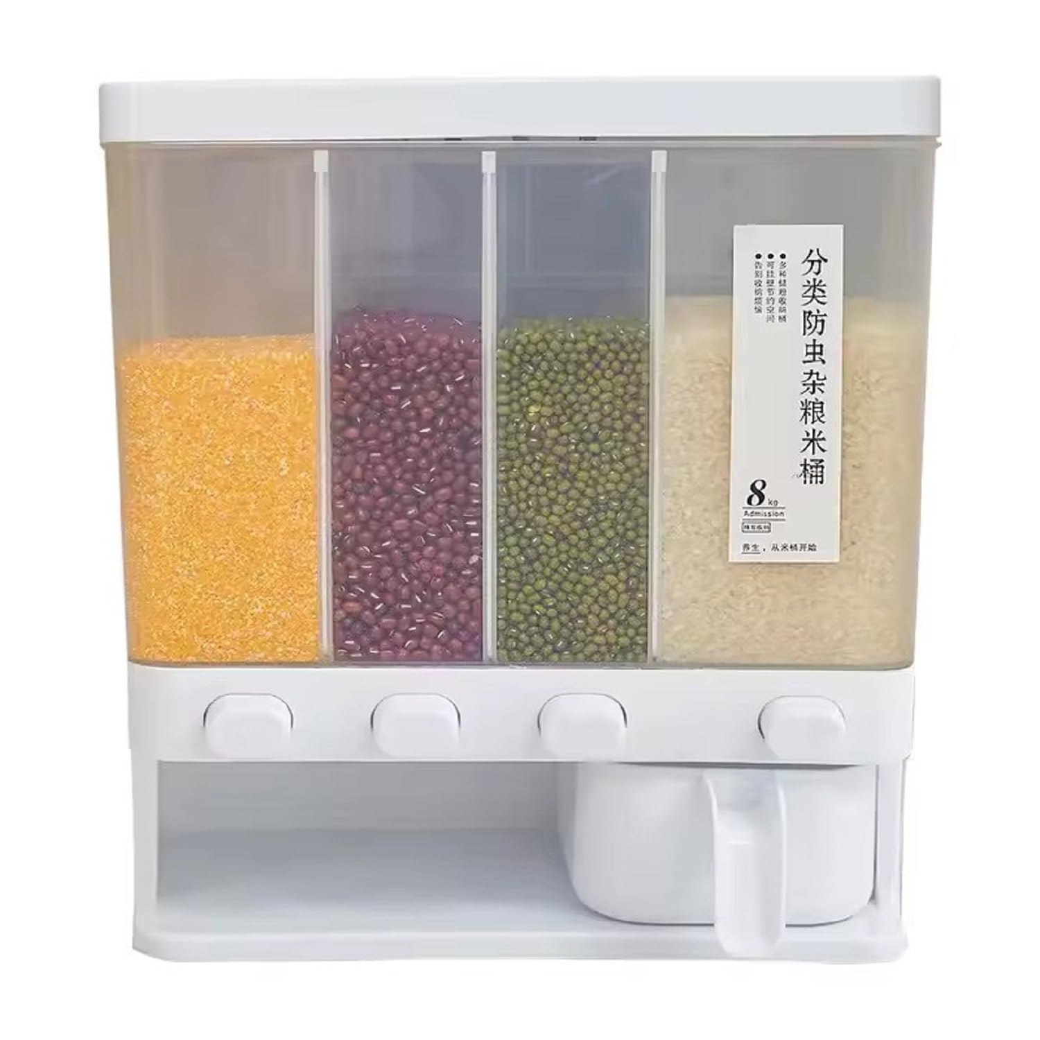 HAMSA 4-Grid Wall-Mounted Whole Grains Rice Bucket,LargeCapacity Organizer Multi-Storage container,Use For DryFood, Dal,Grain Dispenser With MeasuringCup for Kitchen,Food Storage(Plastic Transparent) (B0D1GGKRGZ) Amazon Price History, Amazon Price Tracker