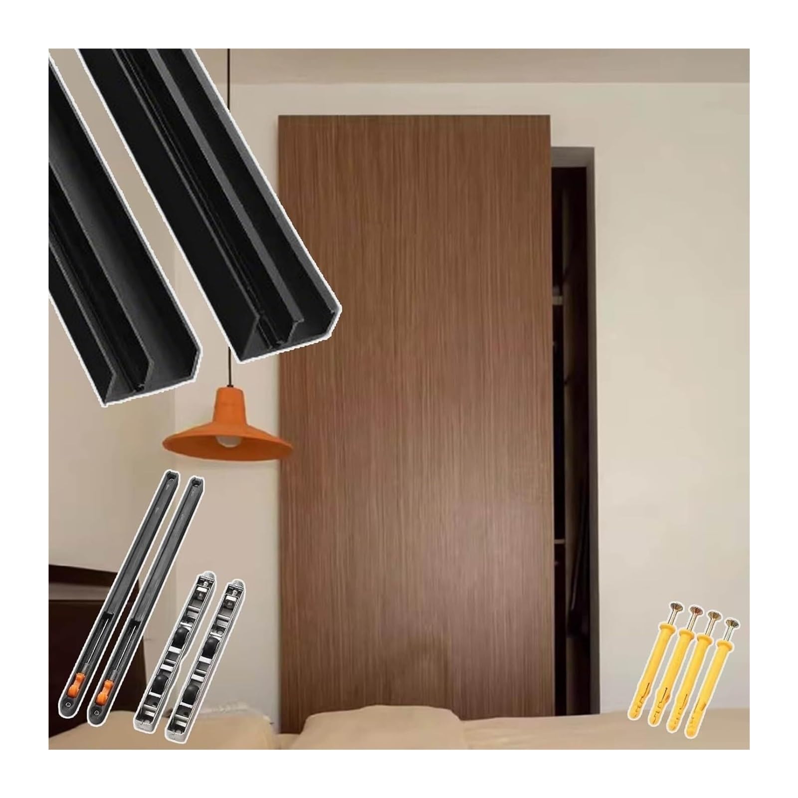 Sliding Door Track, Concealed Trackless Sliding Door Kit Hardware Soft Close Wall Mounted 55-180cm(170cm/66.9in)