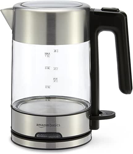 Amazon Basics Electric Kettle with Glass Carafe for Tea and