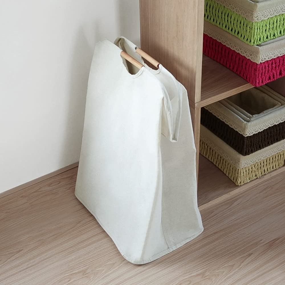 Cesto Ropa Sucia Plegable Portátil 40×30×30 cm con Mango de Madera, Impermeable para Salas, Dormitorios, Viajes